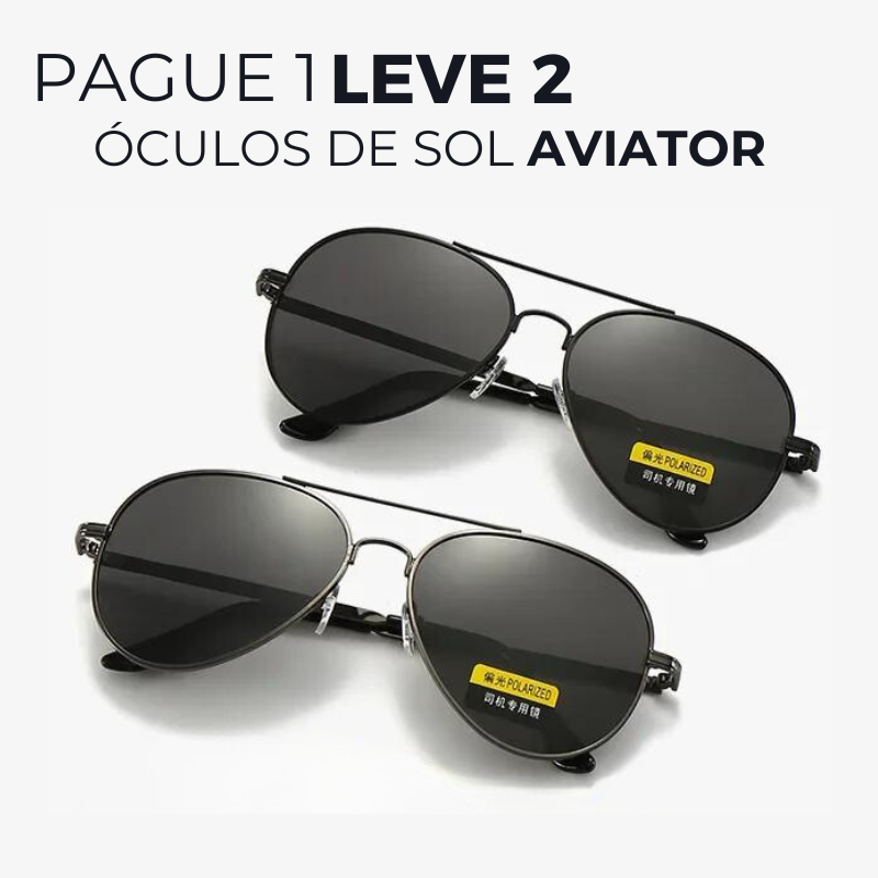 Pague 1 Leve 2 | Óculos de sol Aviator - Frete Grátis - Loja Arantes