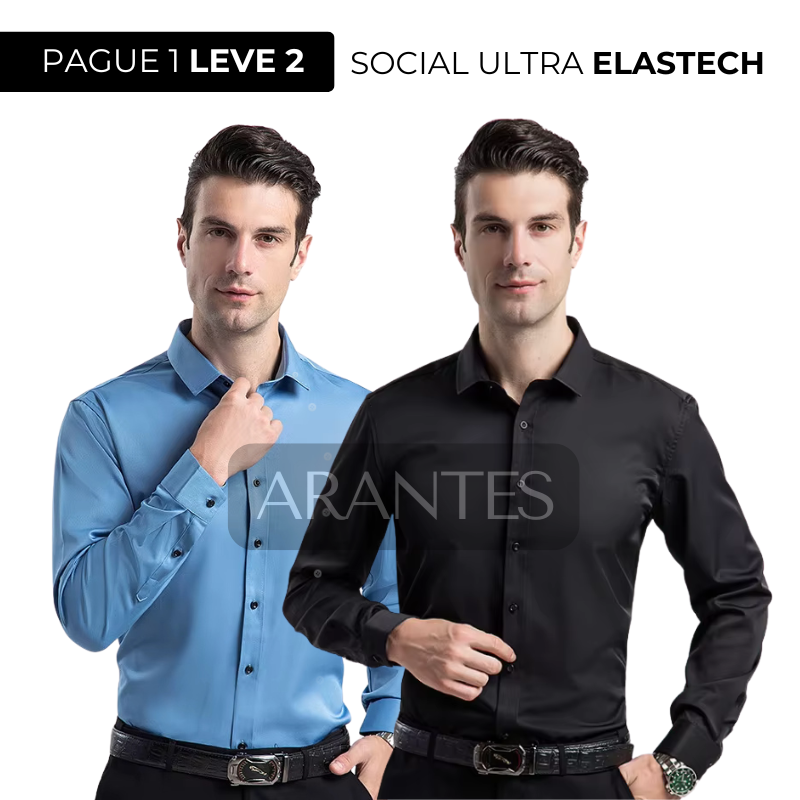 Compre 1 Leve 2 | Camisa Social Ultra Elastech Anti amassados + Relogio de Brinde